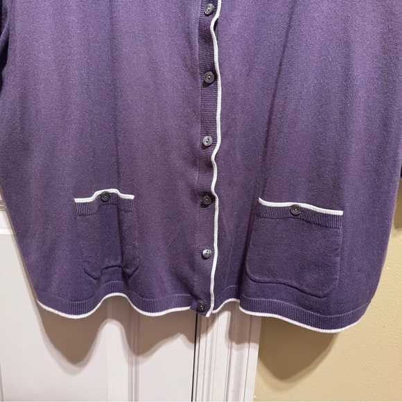 Lands’ End Purple White Trim Button Down Cardigan With Matching Shirt Plus Sz 3X - Picture 3 of 16